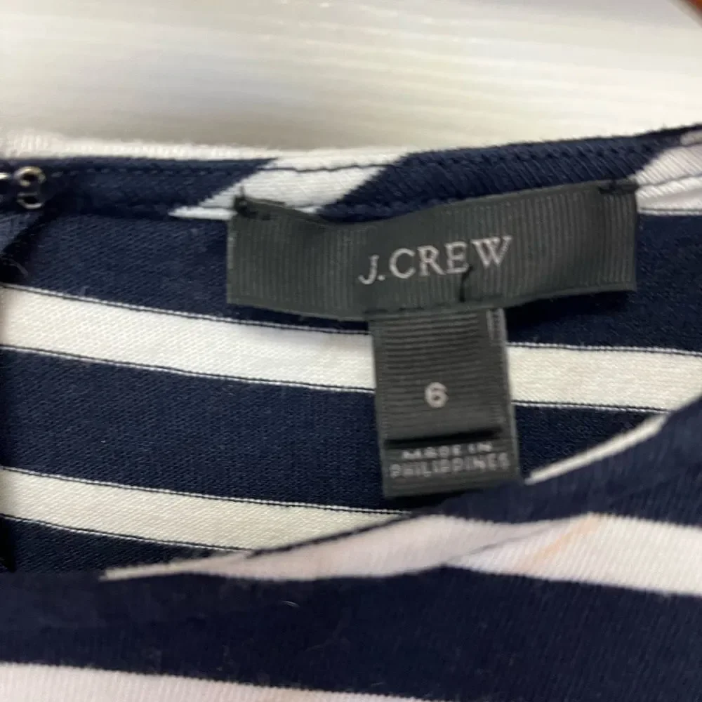 J. Crew Knit Navy & White Stripe 3/4 Sleeve MIDI Dress sz 6